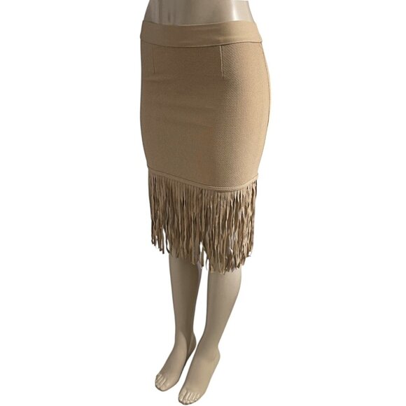 Knee Length Mocha Salsa Dance Fringe Skirt – Stretch Fit • Woven Texture • NWT - Picture 1 of 8